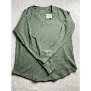 American Eagle Waffle Knit Long Sleeve Shirt Women’s Small Green Thermal New NWT